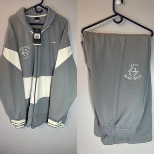 Gray and white fleece lined basketball suit. Team Odom AAU team gear.